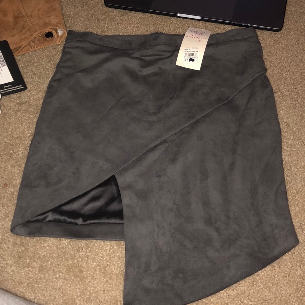 gray suede high waisted mini skirt